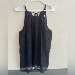 LOFT Navy Blue Lace Halter Tank Top Size Medium Dressy Sleeveless Blouse